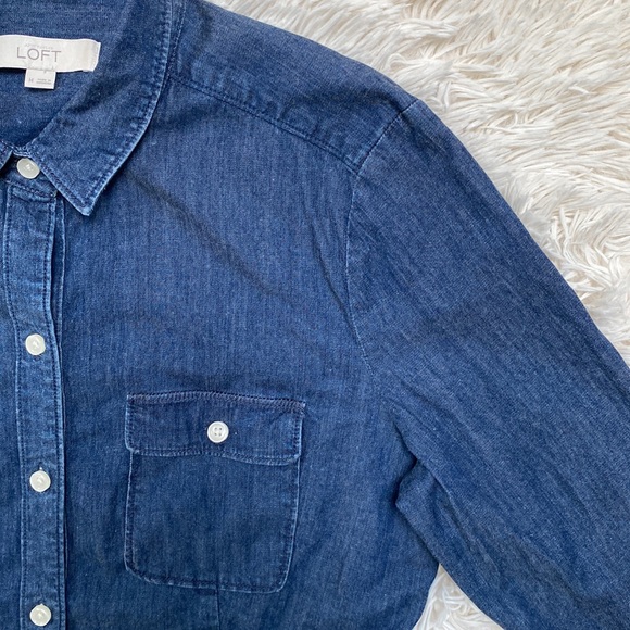 Loft Denim Button Down Shirt 💗 Dark Wash - Picture 6 of 12